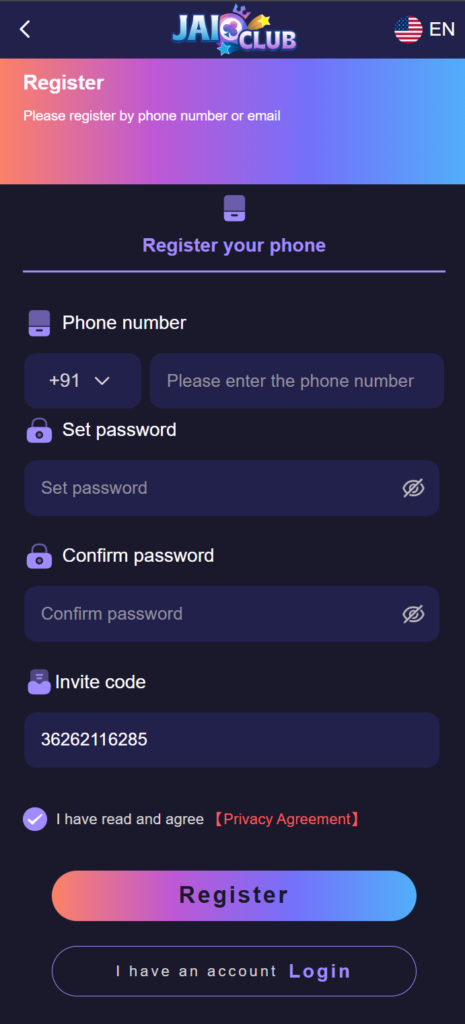Signup on Jai Club